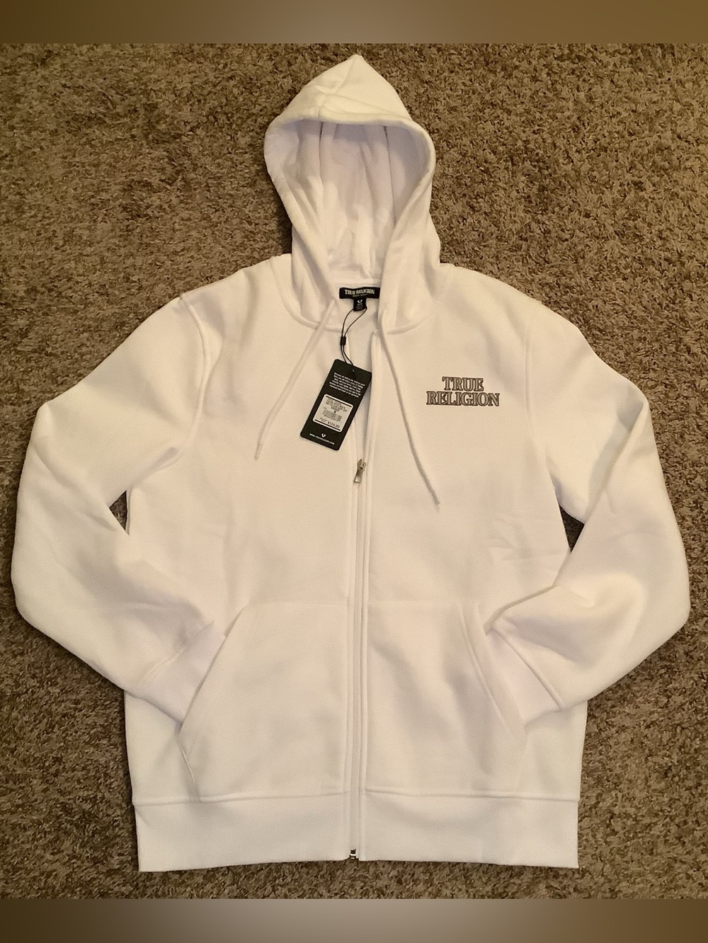 True Religion - Horseshoe Filled Allover Print Zip Hoodie, color white, size: M